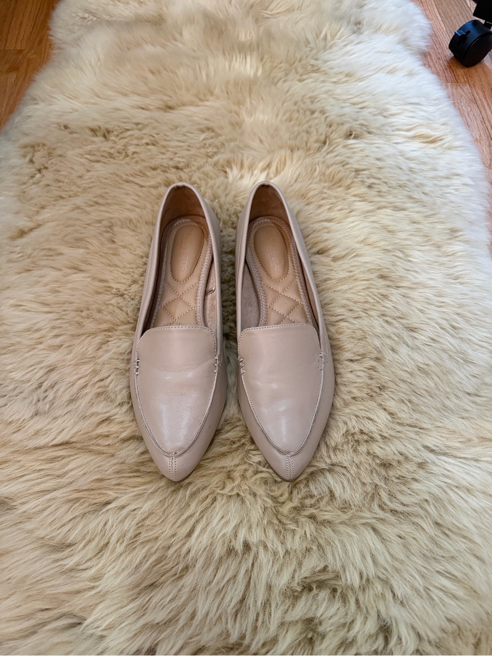 Rachel Zoe Blush Nude Pointed-Toe Leather Loafers